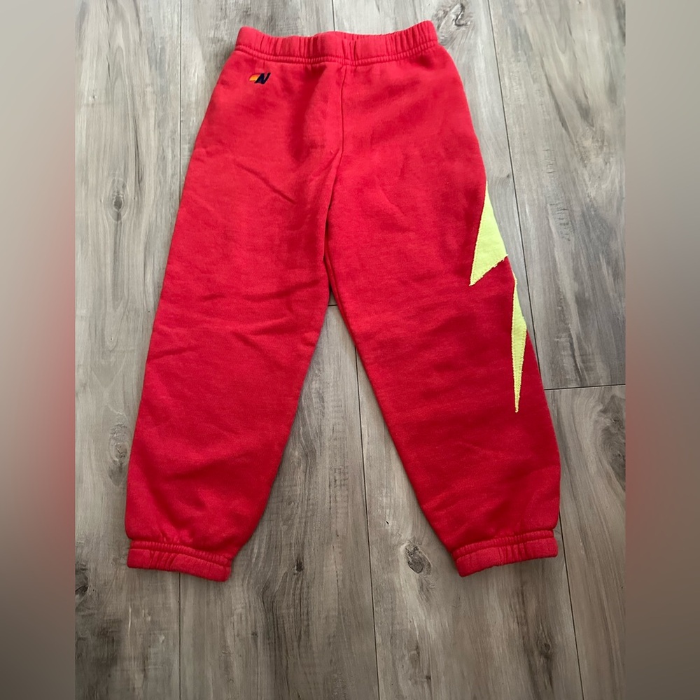 Aviator Nation Red Sweatpants with Yellow Lightning Detail